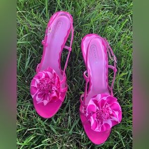 Vintage 90’s Coach Pink Scarf Rose Sandals Excellent Condition Heels 9 1/2